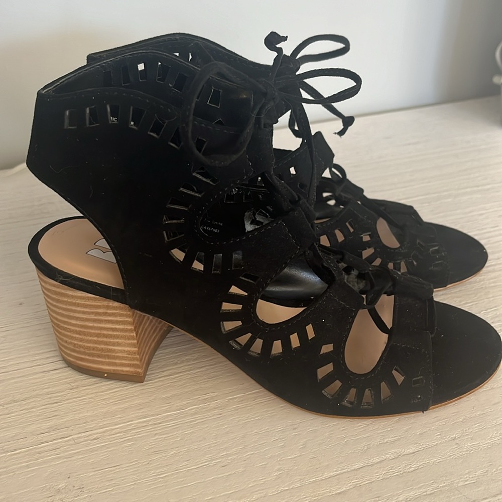 BP Vegan Suede Lace-up Sandal Booties, Size 6.5